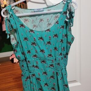 Prada Teal Floral Palm-Print Slip Top